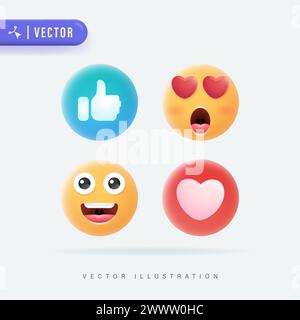 Emojis und Emoticons Gesichtsvektorsatz. Emoticon niedlicher gelber Gesichter mit verschiedenen Ausdrücken isoliert auf weißem Hintergrund. Vektorabbildung. Ic Einstellen Stock Vektor