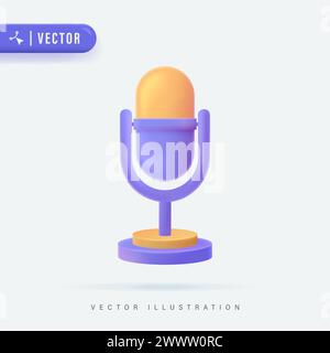 3D-Symbol für realistisches Mikrofon Vektor-Illustration. Podcast-Symbolvektor. Sprachvektorsymbol, Aufzeichnen. Mikrofon – Aufnahme Studio Symbol. Retro-Mikroph Stock Vektor