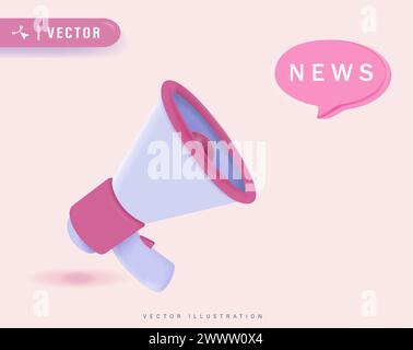 News Konzept mit riesiger rosa Megaphone und Bubble Design Vektor Illustration. Konzept von Join US, Stellenangebot und Ankündigung in modernen Flat Cartoon s Stock Vektor