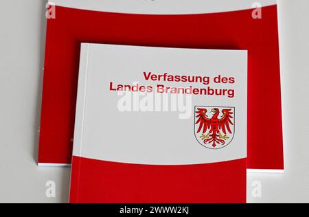 Potsdam, Deutschland. März 2024. Die Verfassung des Landes Brandenburg am Rande der Plenarsitzung des brandenburgischen landtags. Quelle: Jens Kalaene/dpa/Alamy Live News Stockfoto