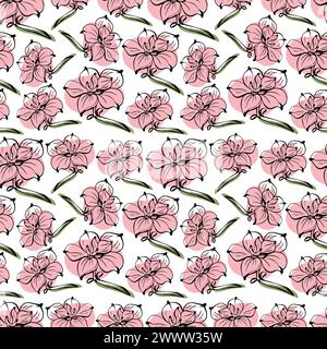 Nahtloses Muster mit Frühlings- und Sommerfarben. Magnolie im Sketch-Stil, handgezeichnet auf weißem Hintergrund Stock Vektor