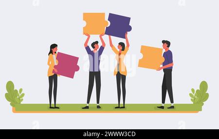 Teamwork-Konzept der Office Worker Vektor-Illustration. Symbol für Teamarbeit, Zusammenarbeit, Partnerschaft. Geschäftskonzept. Teammetapher. Menschen verbinden sich Stock Vektor