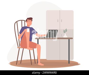 Arbeit von zu Hause Set Vektor Illustration, Online Meeting Set Konzept flaches Design, Freelancer Arbeit zu Hause Vorlage Stock Vektor