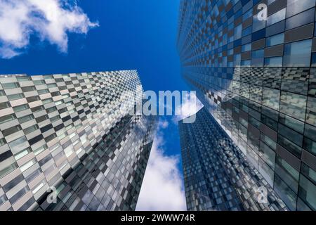 Deansgate Square Manchester. Bild einer Wolkenkratzer-Gruppe in Wohngebäuden. Stockfoto