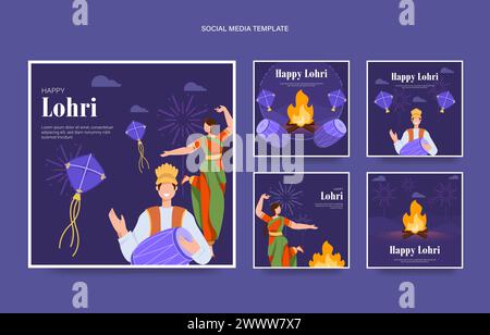 Happy Lohri Festival Of Punjab Vektor Illustration. Stock Vektor