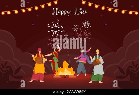Happy Lohri Festival Of Punjab Vektor Illustration. Stock Vektor