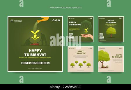 Happy Tu Bischvat auf Hebräisch. Tu Bishvat Poster Design Hintergrund mit Bewässerung Blumen Konzept. Neujahr für Bäume, jüdischer Feiertag. Stock Vektor