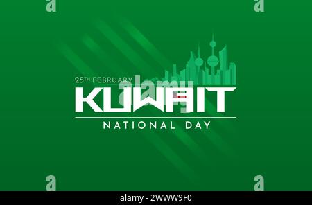 Kuwait Nationalfeiertag mit 3D-Bandflagge. Gebogene, schwenkende 3D-Flagge in den Farben der kuwaitischen Nationalflagge Stock Vektor