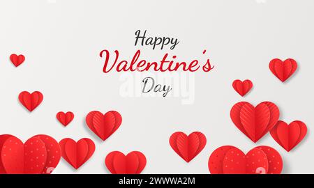 3D realistisches Valentinstag-Design mit realistischer Liebe und Geschenkbox Vektor-Illustration Stock Vektor