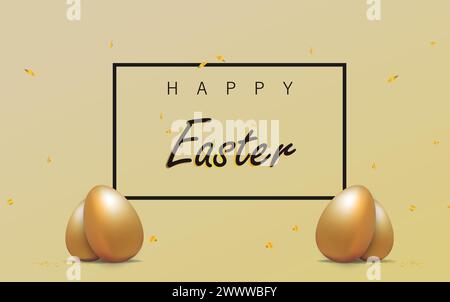 Happy Easter Day Design mit realistischen Eiern. Banner, Webposter, Flyereinband, stilvolle Broschüre, Grußkarte. Vektorabbildung Stock Vektor
