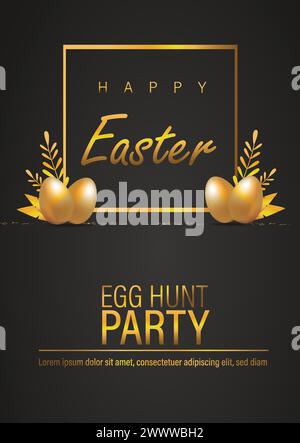 Happy Easter Day Design mit realistischen Eiern. Banner, Webposter, Flyereinband, stilvolle Broschüre, Grußkarte. Vektorabbildung Stock Vektor