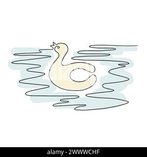 Schwimmring mit durchgehender Linie, Skizze mit einer Linie, Zeichnung mit einer durchgehenden Linie. Aufblasbare Gummiente Stock Vektor