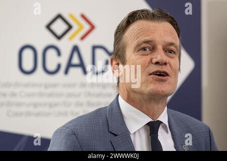 Brüssel, Belgien März 2024. Justizminister Paul Van Tigchelt, Bild auf einer Pressekonferenz des Nationalen sicherheitsrates OCAD-OCAM am Dienstag, den 26. März 2024 in Brüssel. BELGA FOTO JAMES ARTHUR GEKIERE Credit: Belga News Agency/Alamy Live News Stockfoto