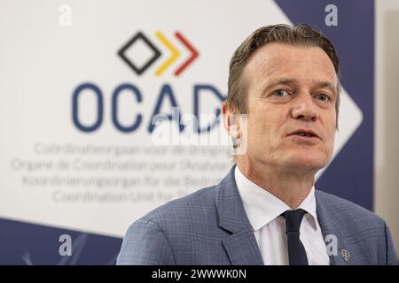 Brüssel, Belgien März 2024. Justizminister Paul Van Tigchelt, Bild auf einer Pressekonferenz des Nationalen sicherheitsrates OCAD-OCAM am Dienstag, den 26. März 2024 in Brüssel. BELGA FOTO JAMES ARTHUR GEKIERE Credit: Belga News Agency/Alamy Live News Stockfoto