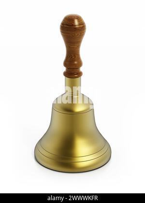 Messinghandglocke isoliert auf weißem Hintergrund. 3D-Abbildung. Stockfoto