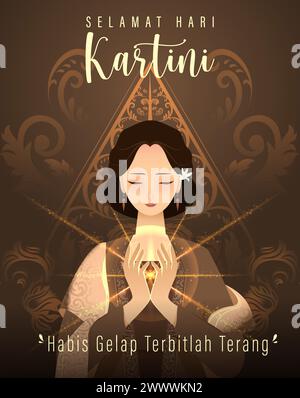 Selamat Hari Kartini Bedeutet Happy Kartini Day. Kartini ist eine indonesische Held. Habis Gelap terbitlah terang bedeutet, dass die Dunkelheit Licht kommt. Vektor Stock Vektor