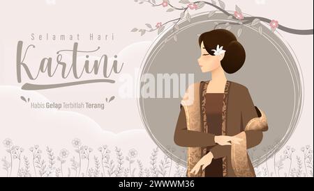 Selamat Hari Kartini Bedeutet Happy Kartini Day. Kartini ist eine indonesische Held. Habis Gelap terbitlah terang bedeutet, dass die Dunkelheit Licht kommt. Vektor Stock Vektor