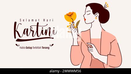 Selamat Hari Kartini Bedeutet Happy Kartini Day. Kartini ist eine indonesische Held. Habis Gelap terbitlah terang bedeutet, dass die Dunkelheit Licht kommt. Vektor Stock Vektor