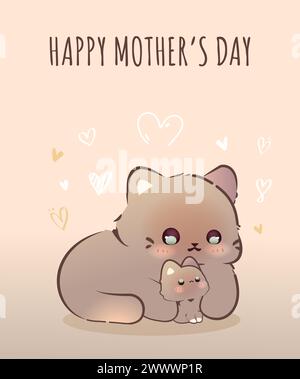 Happy Mother's Day kreatives Konzept mit niedlicher Mutter und Kind Tier Cartoon Vektor Illustration, niedliche Muttertag Vorlage passend für Grußkarte Stock Vektor