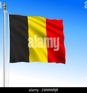 Königreich Belgien: Offizielle schwenkende Flagge, Europäische Union, Vektorillustration Stock Vektor