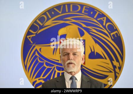 Prag, Tschechische Republik. März 2024. Der tschechische Präsident Petr Pavel während der Pressekonferenz nach seinem Besuch im Hauptquartier des Sicherheitsinformationsdienstes (bis) in Prag, Tschechische Republik, 26. März 2024. Quelle: Michal Kamaryt/CTK Photo/Alamy Live News Stockfoto