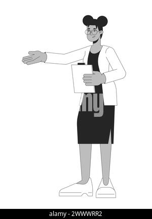 afroamerikanische Büroangestellte, schwarz-weiße 2D-Zeichentrickfigur Stock Vektor