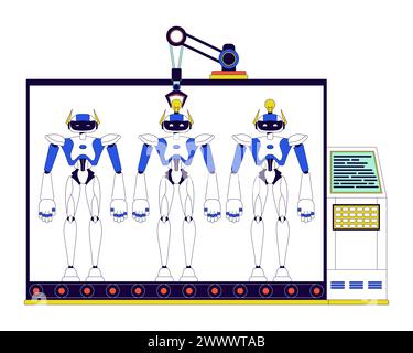 Fertigungsroboter lineare 2D-Zeichentrickfiguren Stock Vektor