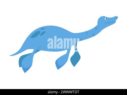Süßer blauer Wassersaurier. Prähistorisches Tier, Dschungel Reptilien Gruppe, jurassic World Evolution Cartoon Vektor Illustration Stock Vektor