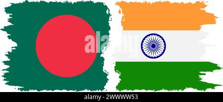Indien und Bangladesch Grunge Flaggen Verbindung, Vektor Stock Vektor