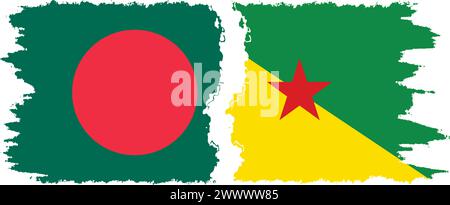 Französisch-Guayana und Bangladesch Grunge Flaggen Verbindung, Vektor Stock Vektor
