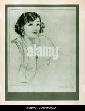 Vintage-Ätzzeichnung der Schauspielerin Olga Petrova von Walter Tittle, veröffentlicht im Photoplay Magazin 1921 Stockfoto