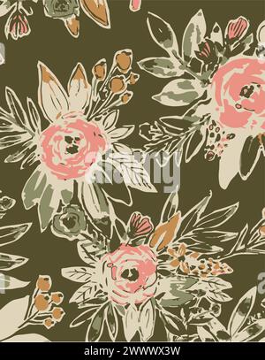 Vektorielle Illustration Blumenmuster. Große Blumen tropische Blätter. Botanische Blätter, kleines Design, großes Design, abstraktes mehrfarbiges Aquarell Stock Vektor