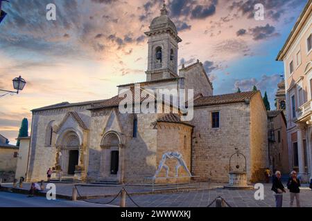 Stiftskirche, Pieve dei Santi Quirico e Giulitta, Pieve di Orsenna, Palazzo Chigi, San Quirico d' Orcia, Val d' Orcia, Italien Stockfoto