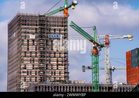 Baustellen im Osten der Hafencity Hamburg, Bürogebäude, neuer Stadtteil an der Elbe, auf dem Gelände des ehemaligen Freihafens, Wohneinheiten Stockfoto