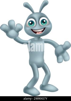 Alien Grey Gray Lustige Zeichentrickfigur Stock Vektor