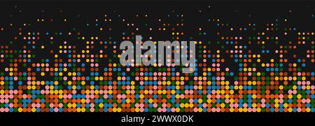 Partykritzeleien Vektorrand. Niedlicher Hintergrund mit bunten Konfetti. Festliches Bannerdesign mit bunten Kreisen auf schwarzem Hintergrund. Stock Vektor