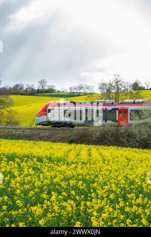 Die französische Eisenbahngesellschaft SNCF und Alstom präsentierten am 14. Juni 2023 in Toulouse Tec ihren ersten Hybridzug, einen batteriebetriebenen Zug Stockfoto