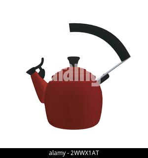 Wasserkocher Vektor-Illustration isoliert auf weißem, Haushaltsgerät. Polygonale rote Teekanne. 3D. Stock Vektor
