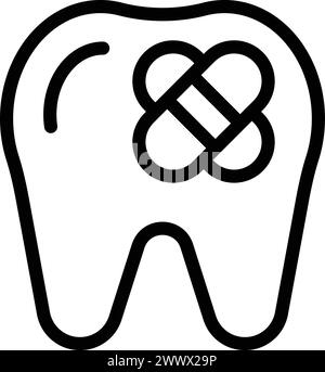 Konturvektor des Symbols für reparierte Zähne. Stomatologische Arznei. Zahnrestaurationsverfahren Stock Vektor