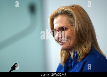 England Managerin Sarina Wiegman während einer Pressekonferenz in St. George's Park, Burton upon Trent. Bilddatum: Dienstag, 26. März 2024. Stockfoto