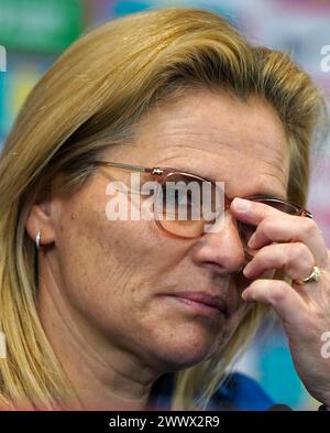 England Managerin Sarina Wiegman während einer Pressekonferenz in St. George's Park, Burton upon Trent. Bilddatum: Dienstag, 26. März 2024. Stockfoto