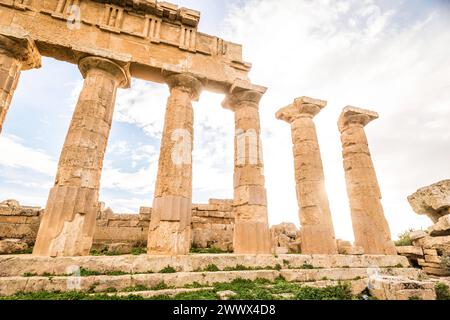 An der archäologischen Ausgrabungsstätte Selinunt bei Castelvetrano Trapani, Sizilien, Italien. Tempel und Ausgrabungen Selinunt *** an der archäologischen Stätte Selinunte bei Castelvetrano Trapani, Sizilien, Italien Selinunte Tempel und Ausgrabungen Stockfoto