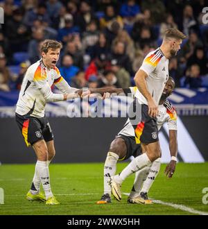 Lyon, Frankreich. März 2024. Thomas Müller (Deutschland) Antonio Rüdiger (Deutschland) Niclas Füllkrug (Deutschland) Frankreich - Deutschland Frankreich Stockfoto