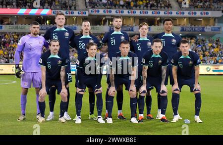 Canberra, Australien. 27. März 2024 Australiens Mannschaft während der WM-Qualifikation AFC-Spiel Libanon gegen Australien. Quelle: Kleber Osorio/Alamy Live News Stockfoto