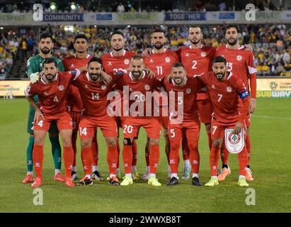 Canberra, Australien. 27. März 2024 Libanons Kader während des WM-Qualifikationsspiels AFC Libanon gegen Australien. Quelle: Kleber Osorio/Alamy Live News Stockfoto