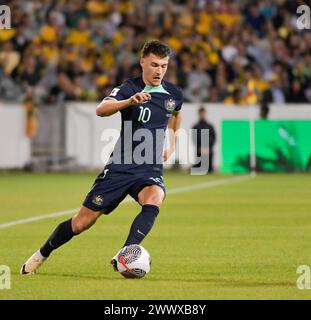 Canberra, Australien. 27. März 2024 Ajdin Hrustic während der WM-Qualifikation AFC-Spiel Libanon gegen Australien. Quelle: Kleber Osorio/Alamy Live News Stockfoto