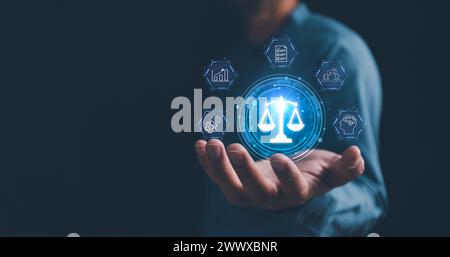 Business Ethik und Compliance-Konzept, Ai Ethik ethische Investitionen, nachhaltige Entwicklung. Geschäftsintegrität und Moral. Effektive Compliance Stockfoto