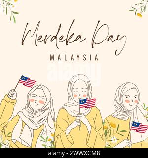 Frohe 31. August Malaysia Unabhängigkeitstag Vektor-Illustration. Petronas Tower Design for 65th National Day Poster Banner Template. Twin Tower und FL Stock Vektor