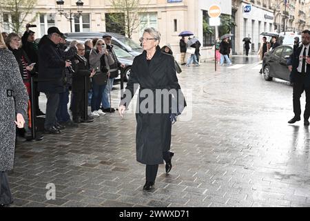 Michele Alliot Marie während der Trauerfeier für Frederic Mitterrand in der Kirche Saint Thomas d’Aquin in Paris, Frankreich am 26. März 2024. Frederic Mitterrand war ein französischer Politiker, der unter Präsident Nicolas Sarkozy als Kulturminister diente. Er war Schauspieler, Drehbuchautor, Fernsehmoderator, Schriftsteller, Produzent, direktor und Neffe des ehemaligen Präsidenten Francois Mitterrand. Obseques de Frederic Mitterrand a l’eglise Saint-Thomas d’Aquin A Paris, Frankreich, 26. märz 2024. Frederic Mitterrand etait un homme politique francais qui a ete ministre de la culture sous la Presidence de Nicolas S. Stockfoto