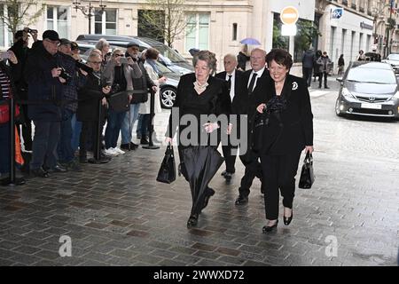 Chantal von Orleans und Roselyne Bachelot während der Trauerfeier für Frederic Mitterrand in der Kirche Saint Thomas d’Aquin in Paris, Frankreich am 26. März 2024. Frederic Mitterrand war ein französischer Politiker, der unter Präsident Nicolas Sarkozy als Kulturminister diente. Er war Schauspieler, Drehbuchautor, Fernsehmoderator, Schriftsteller, Produzent, direktor und Neffe des ehemaligen Präsidenten Francois Mitterrand. Obseques de Frederic Mitterrand a l’eglise Saint-Thomas d’Aquin A Paris, Frankreich, 26. märz 2024. Frederic Mitterrand etait un homme politique francais qui a ete ministre de la culture sous la pre Stockfoto